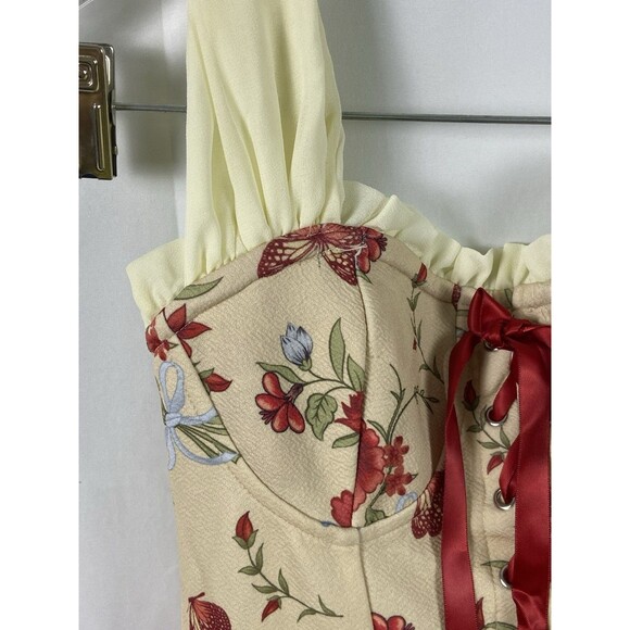 Women’s German Style Cosplay Dress Sz S Red Florals Tie Bodice Puff Off Shoulder - Picture 7 of 16